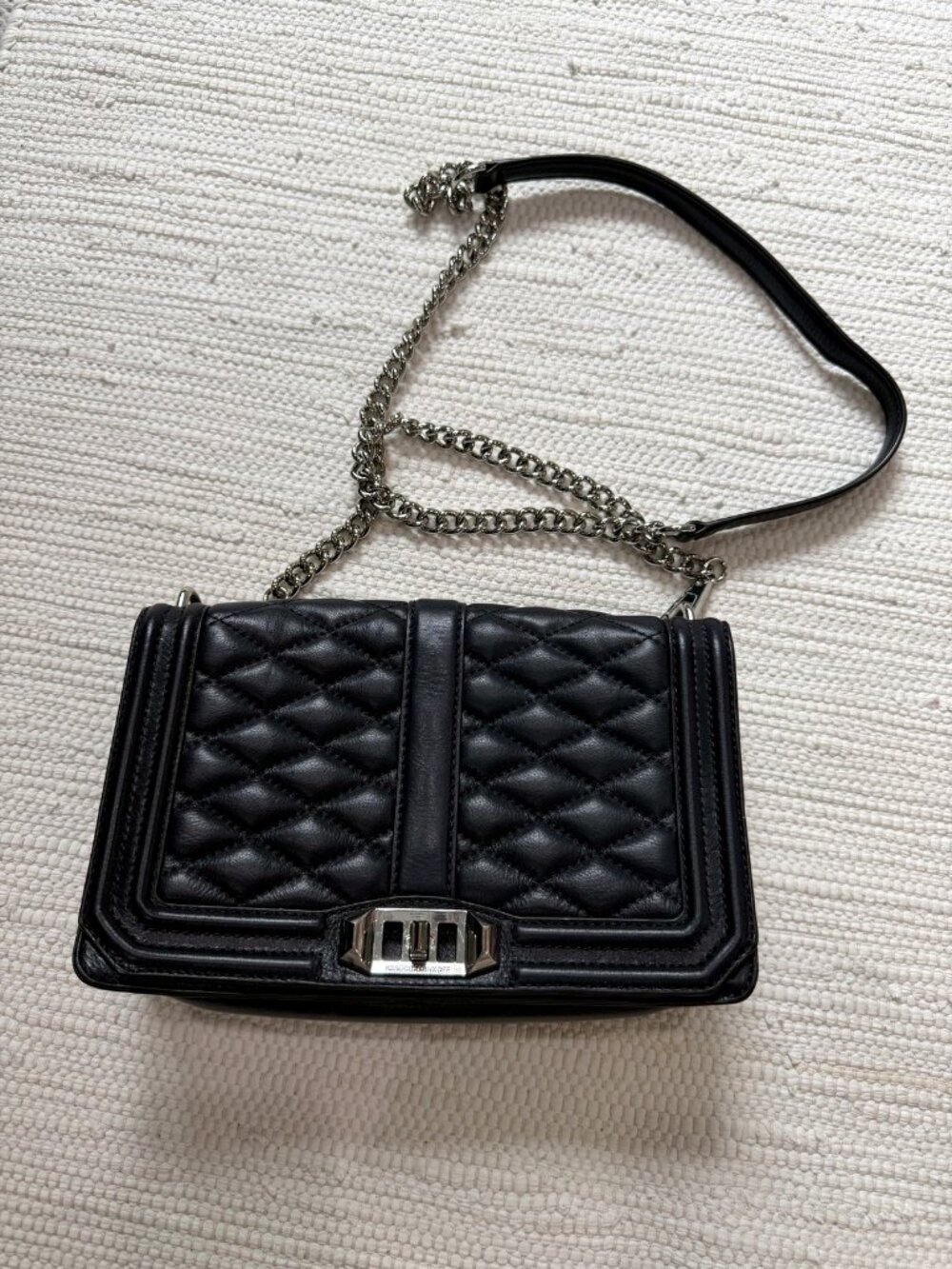 Rebecca Minkoff Love Crossbody Bag Black Quilted Leather Silver Hardware